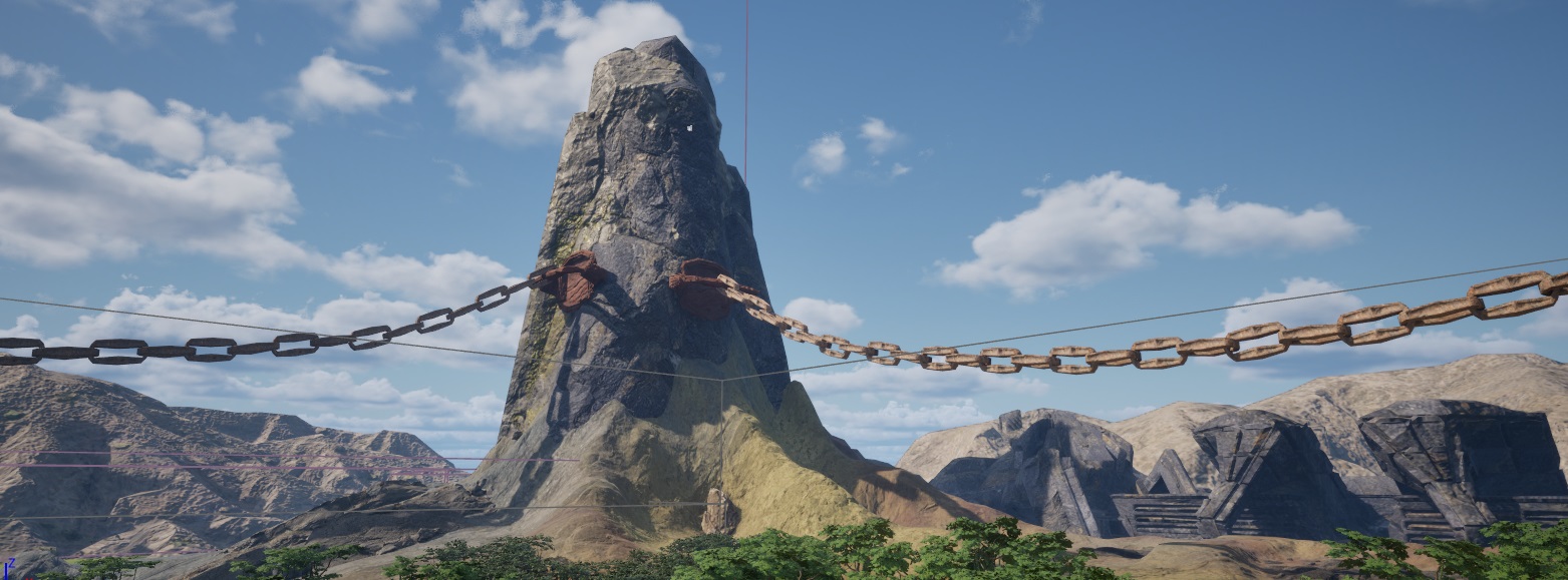 View of the world of Thal-Rakthar with ancient chains and pillars